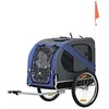 Image de Remorque vélo pour chien animaux pliable 8 réflecteurs drapeau barre attelage inclus acier polyester imperméable max. 30 Kg 130L x 73l x 90H cm bleu