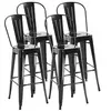 Image de Lot de 4 tabourets de bar industriel avec dossier hauteur assise 76,5 cm métal noir