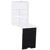 Image de Bureau mural pliable table murale rabattable suspendue sur pied étagère + tableau à craie intégré MDF blanc