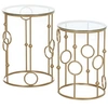 Image de Tables gigognes lot de 2 tables basses rondes design style art déco Ø 41 et Ø 36 cm métal doré verre trempé 5 mm