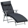 Image de Bain de soleil pliable transat inclinable 7 positions chaise longue grand confort avec matelas + accoudoirs métal époxy textilène polyester noir