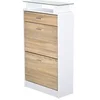 Image de Armoire à chaussures organisateur de luxe pour chaussures 2 portes abattantes 2 compartiments, tiroir, étagère verre panneaux particules chêne blanc