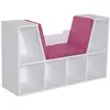 Image de Bibliothèque banc 2 en 1 design contemporain 6 casiers 3 coussins fournis 102L x 30l x 61H cm blanc rose
