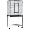 Image de Cage à Oiseaux Portable avec 4 Mangeoires et 4 Perchoirs Pratique 81 x 48 x 163 cm Noir et Gris