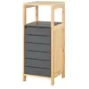 Image de Meuble colonne rangement salle de bain style cosy dim. 32L x 30l x 80H cm porte étagères niche bambou gris