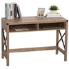 Image de Bureau design industriel grand plateau 2 niches métal noir panneaux particules imitation bois veinage marron