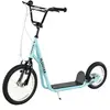 Image de Trottinette patinette freestyle grandes roues pneumatiques Ø 40 et 30 cm hauteur guidon réglable frein AV/AR béquille acier bleu ciel noir