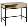 Image de Bureau style industriel casier + tiroir coulissant châssis métal noir plateau panneaux particules chêne clair
