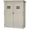 Image de Armoire de jardin dim. 128L x 50l x 164H cm 2 étagères 2 portes 2 fenêtres toit bitumé étanche bois massif pin pré-huilé gris
