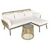 Image de Salon de jardin d'angle 4 pers. style colonial table basse coussins grand confort inclus résine tressée beige