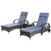 Image de Lot de 2 bains de soleil inclinables tout confort avec table d'appoint résine tressée gris