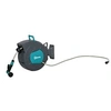Image de Dévidoir mural enrouleur automatique pivotant 180° tuyau 15 + 1,4 m avec lance arrosage support mural intégré turquoise gris