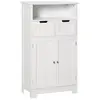 Image de Meuble bas de salle de bain multi-rangements grande niche 2 tiroirs placard double porte avec étagère MDF blanc