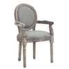 Image de Chaise de salle à manger chaise de salon médaillon style Louis XVI bois massif patiné sculpté tissu lin gris
