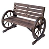 Image de Banc de jardin 3 places style rustique chic accoudoirs roues charette bois sapin traité carbonisation