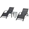 Image de Lot de 2 bains de soleil design contemporain table basse plateau verre trempé métal époxy textilène noir