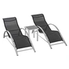 Image de Lot de 2 bains de soleil design contemporain table basse plateau verre trempé métal époxy textilène gris foncé