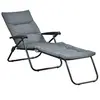 Image de Bain de soleil pliable transat inclinable 6 positions grand confort avec matelas + accoudoirs acier polyester gris