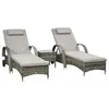 Image de Lot de 2 transats bains de soleil grand confort : matelas, têtière, inclinaison réglable multipostions, accoudoirs, roulettes + table basse verre
