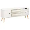 Image de Meuble TV style scandinave placard 2 niches 2 tiroirs passe-fils panneaux particules blanc bois pin