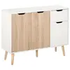 Image de Buffet design scandinave 2 placards tiroir coulissant pieds bois massif pin panneaux particules blanc chêne clair