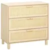 Image de Commode 3 tiroirs cannage en rotin dim. 80L x 40l x 80H cm MDF aspect bois clair