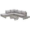 Image de Ensemble salon de jardin d'angle 5 places design contemporain coussins déhoussables table basse acier époxy résine tressée grise