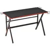 Image de Bureau gaming racing bureau gamer bureau informatique bracket supports casque enceintes porte-gobelet métal plateau MDF texture carbone rouge noir