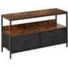 Image de Meuble TV bas sur pieds style industriel 2 tiroirs tissu gris acier MDF noir bois vieilli