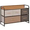 Image de Commode meuble de rangement 5 tiroirs en tissu 87,5 x 29 x 58 cm Marron et beige