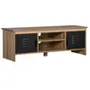 Image de Meuble TV banc TV design industriel - 2 placards, 2 niches, 2 passe-fils - panneaux particules aspect bois veinage portes métal noir