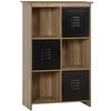 Image de Bibliothèque design industriel - meuble de rangement 3 niches 3 casiers - panneaux particules aspect bois veinage portes métal noir