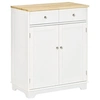 Image de Buffet multi-rangement 2 portes avec étagère réglable 2 tiroirs coulissants MDF plateau bois d'hévéa
