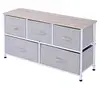 Image de Commode meuble de rangement dim. 100L x 30l x 54H cm 5 tiroirs non-tissés gris structure métal blanc plateau MDF bois clair