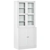 Image de Bibliothèque vitrine multi-rangement - 2 portes verre, 2 portes bois, 4 étagères réglables - MDF blanc