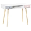 Image de Bureau enfant style scandinave avec tiroir et compartiment de rangement 100L x 48l x 76,5H cm MDF et pin blanc gris et rose