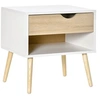 Image de Chevet table de nuit tiroir niche design moderne panneau de particules classe E1 pieds en bois massif 50 x 39 x 51 cm bois de chêne blanc