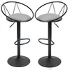 Image de Lot de 2 tabourets de bar design néo-rétro réglable pivotant avec repose-pied métal noir lin gris