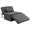 Image de Fauteuil chauffeuse chaise longue pouf 3 en 1 dossier inclinable 5 niveaux repose-pied rabattable châssis métal noir lin gris