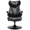 Image de Fauteuil gaming base ronde métal pivotante 360° hauteur réglable tétière accoudoirs relevables PVC gris noir