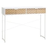Image de Table console industriel 2 tiroirs aspect bois de chêne sculpté motif à chevrons piètement métal blanc