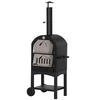 Image de Four à pizza extérieur au charbon de bois - barbecue sur roulettes - four à bois - pierre réfractaire - cheminée, jauge température - acier au