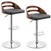 Image de Lot de 2 tabourets de bar design contemporain hauteur d'assise réglable pivotant 360° revêtement synthétique noir dossier ajouré aspect bois