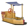Image de Bac à sable bateau de pirate en bois - voile d'ombrage, coffre rangement, gouvernail - bois sapin pré-huilé