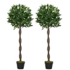 Image de Lauriers artificiels topiaires 1,20H m - lot de 2 lauriers boules artificiels - 741 feuilles réalistes par pied - tronc liane - pot inclus noir vert