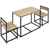 Image de Ensemble table 2 chaises style industriel - set de 1 table + 2 chaises encastrables - métal noir aspect chêne clair