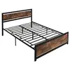 Image de Lit double design industriel - tête de lit, pied de lit et sommier - dim. 208L x 167l x 103H cm - compatible matelas 200L x 160l cm - acier noir MDF
