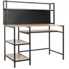 Image de Bureau informatique design industriel 4 étagères grand plateau et panneau noir métal aspect chêne clair