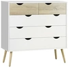 Image de Commode 5 tiroirs design scandinave meuble de rangement chambre panneau de particules 99 x 39 x 101 cm blanc aspect chêne clair