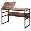 Image de Bureau informatique design industriel - plateau relevable, étagère - panneaux particules aspect vieux bois métal noir